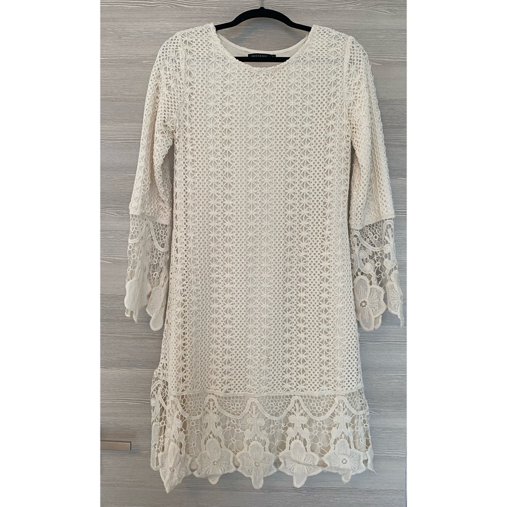 Mikarose Cream Knit Midi Dress with Lace